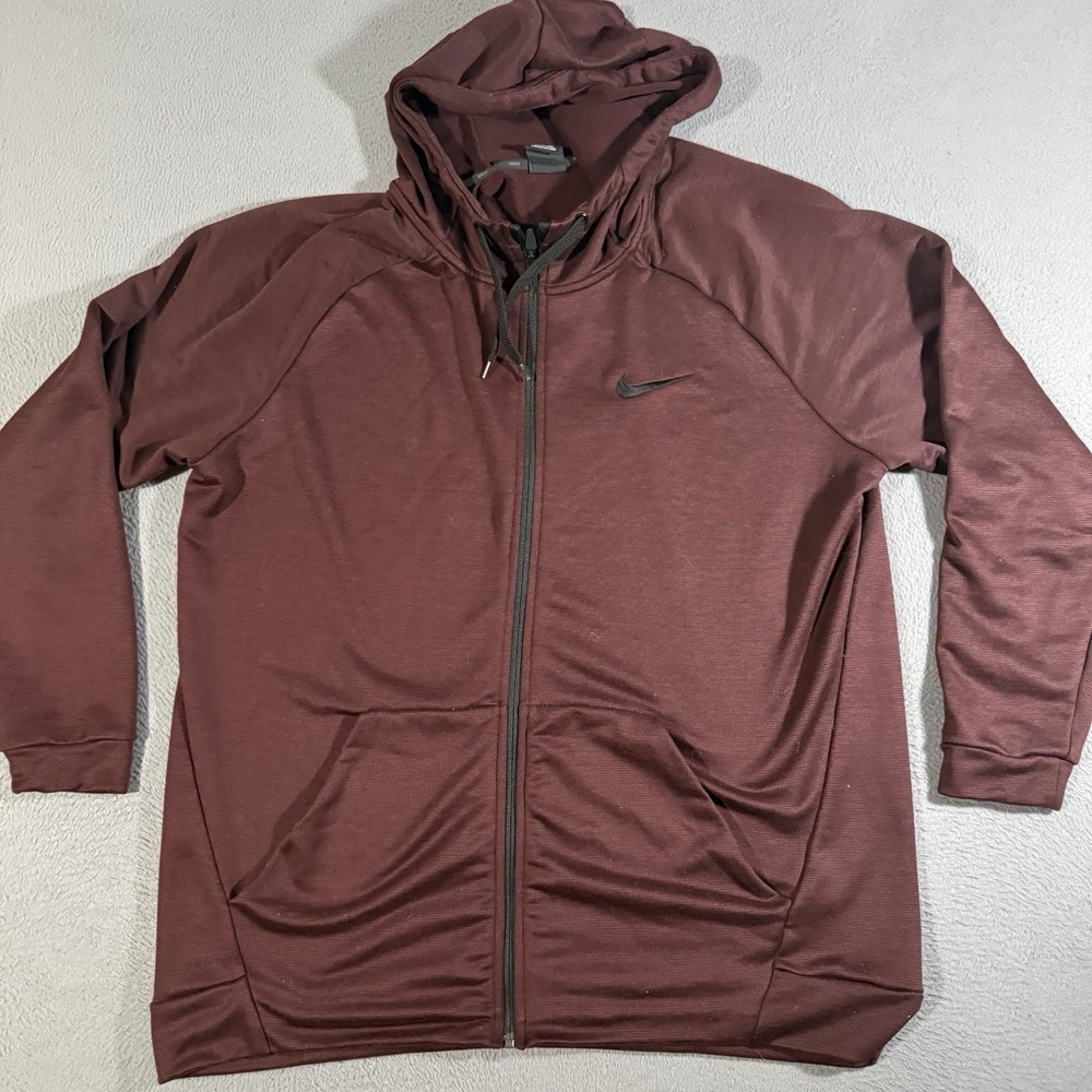Nike Hoodie Mens XL Burgundy Therma Fit Full Zip Training Long Sleeve Swoosh